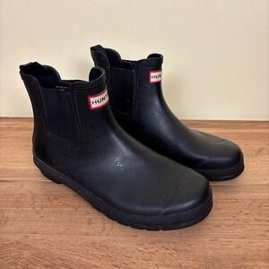 HUNTER Original Waterproof Chelsea Ankle Rain Boot Black Women Size 11 Rubber